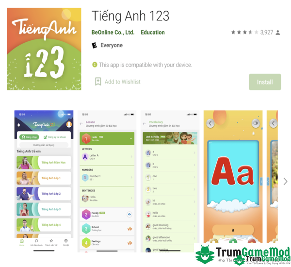 Hướng dẫn tải ứng dụng Tiếng Anh 123 Apk cho điện thoại chạy hệ điều hành Android, iOS